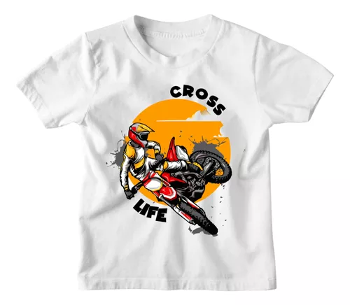Camiseta Branca Infantil Desenho Moto Motocross