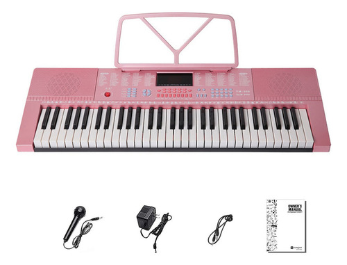 61 Teclas Teclado Musical Piano Electrónico 300 Ritmos Color Rosa