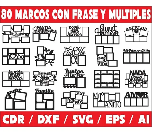 comprar Vectores Corte Laser - 80 Marcos Con Frase Variados