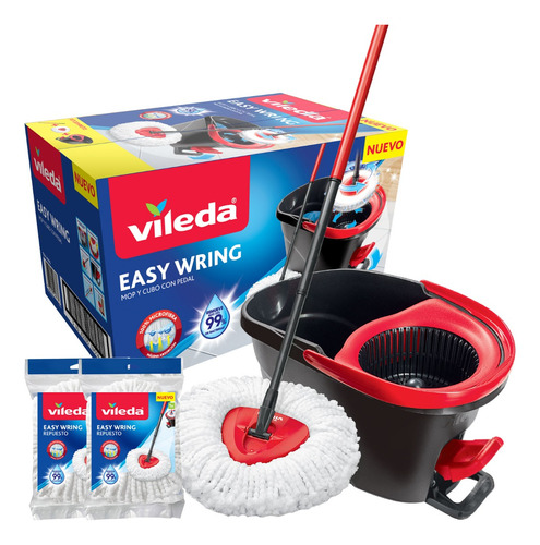 Cubeta Con Pedal Vileda Easy Wring + 2 Repuesto Adicional Negro