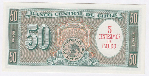 Imagen 2 de 5 de Billete Chile 50 / 5 Cts Escudos Figueroa Mackenna Unc (c85)