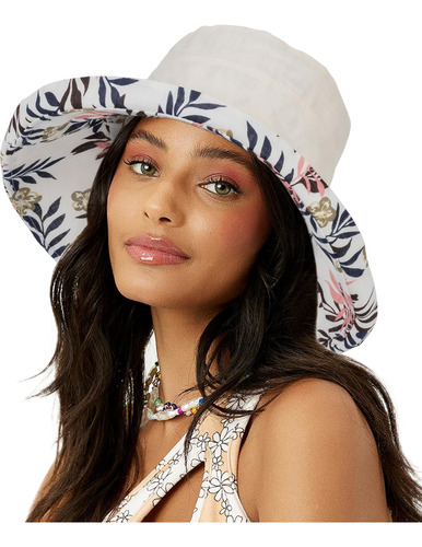 Sombrero De Verano Para Mujer, Sombrero De Playa De Ala Beige Con Flores M