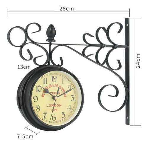 Vintage Reloj De Pared De Dos Cara Metal Estación De Tren