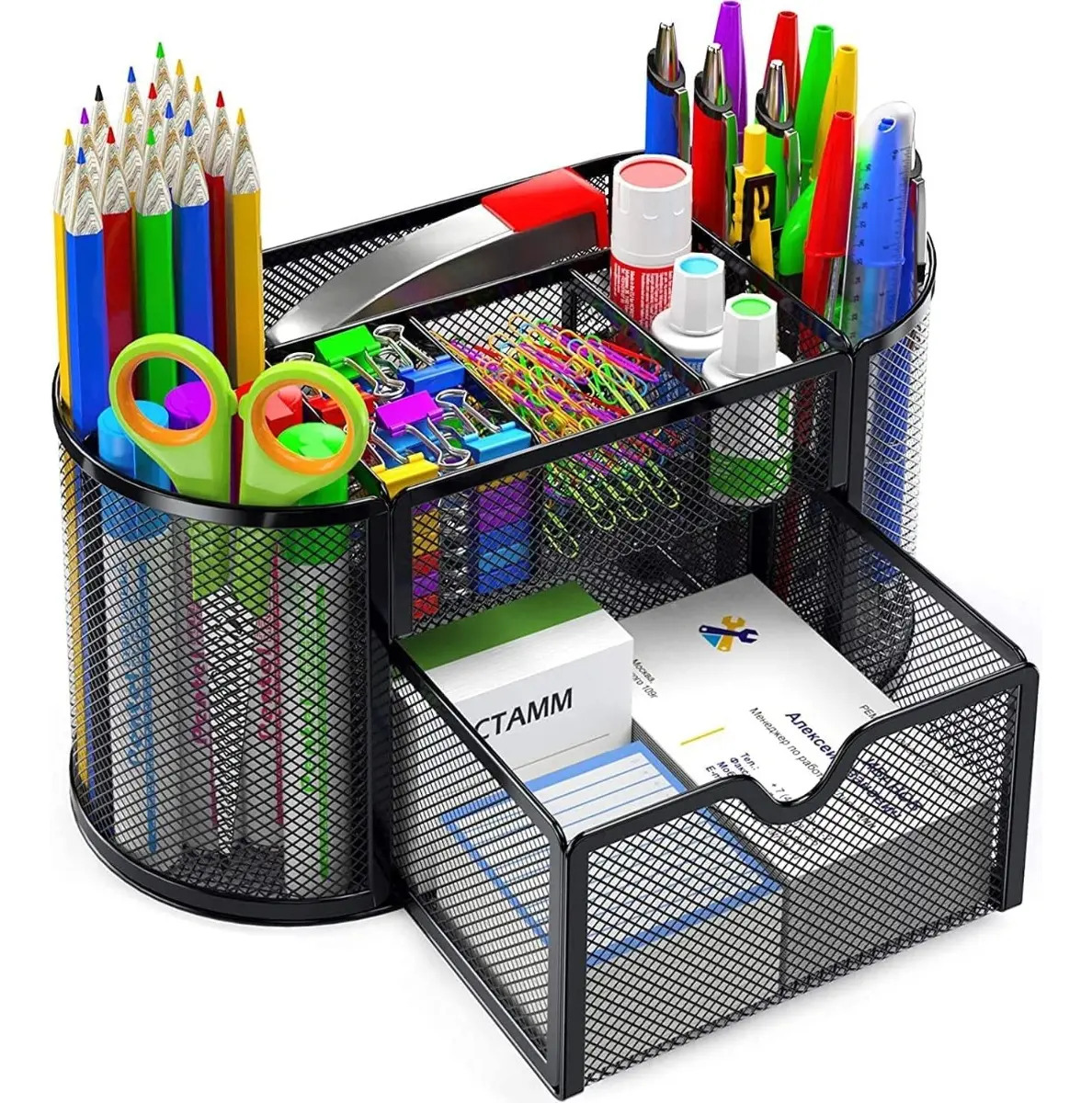 Organizador de Escritorio de Metal Mangex 8 Compartimentos Color Negro