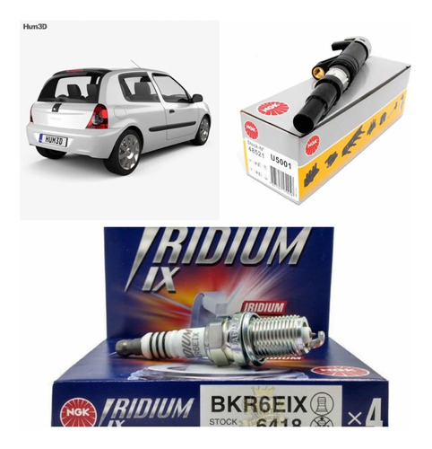 Vela Iridium + Bobina Renault Clio Sedan 1.6 16v 2005... Ngk