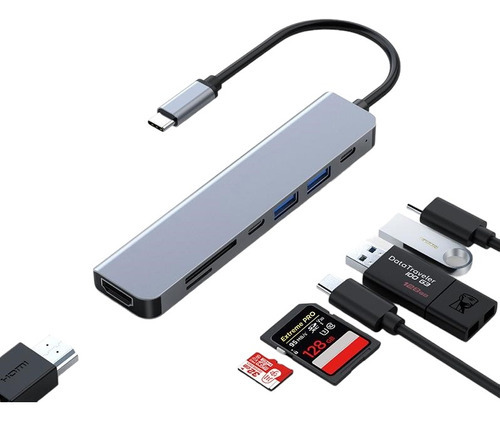 Hub Convertidor Usb 3.0 Tipo C Multipuerto 7 En 1 4k Hdmi