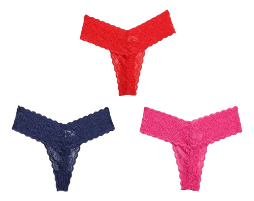 Calzones De Mujer Sexy Encaje Panty Fina Tangas Bragas 3pcs