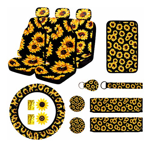 17 Pc Sunflower Car Accesorios Set, Sunflower Car Seat Cover