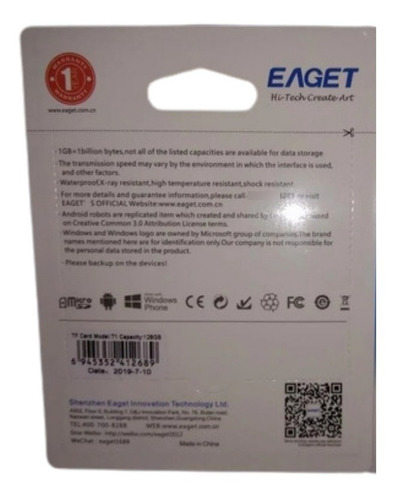 Imagen 3 de 10 de Memoria Micro Sd 128gb De 100m Mb/s Eaget Mod Xc