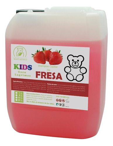  Shampoo Capilar De Fresa Kids Libre De Lágrimas (10 Litros)