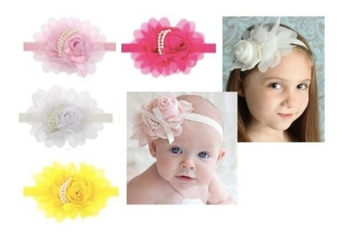 Imagen 1 de 1 de Cintillo Elasticado Niña Bebé Flor Con Perlas Colores