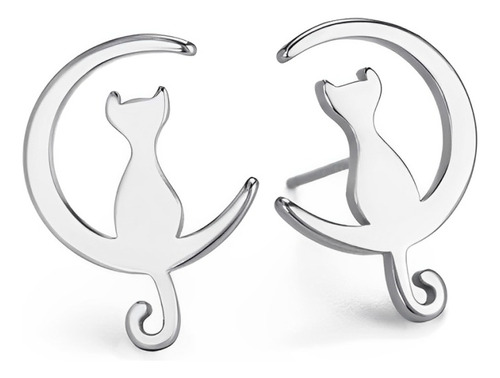 Collar Aretes Set Gato Luna Joya Regalo Mujer Plata 950