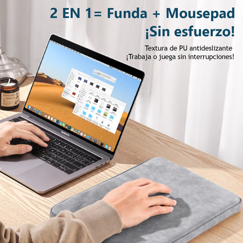 Funda Protectora Laptop Impermeable Alta Calidad Pu Piel Gris Oscuro 14 Pulgadas