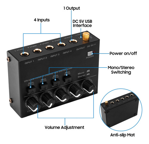 Audio Mixer Line Teclado Ultra Micrófono Salida De Guitarra