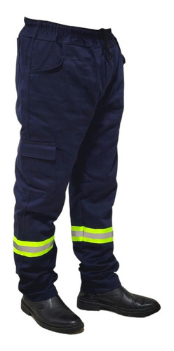 Kit 2 Calças Brim Uniforme Profissional Com Faixa Refletiva