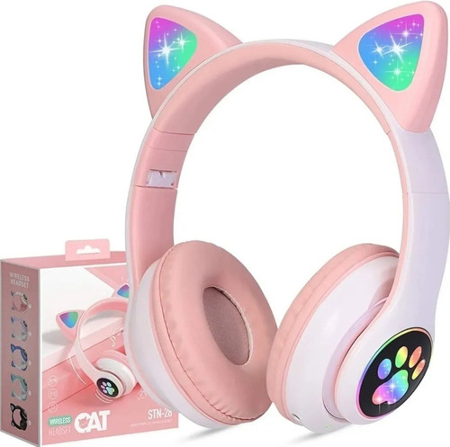 Audífonos Inalámbricos Bluetooth Led Gamer Niñas Gatos Rosa