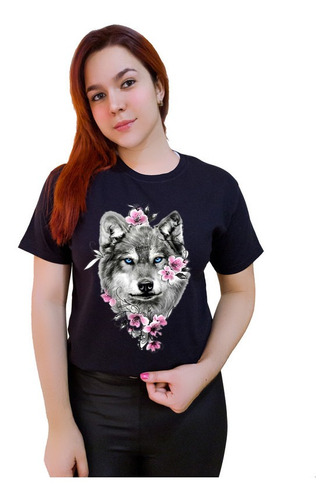 Polera Estampada Dama 100%algodón Diseño Lobo Exclusivo 599