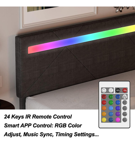 Base De Cama Matrimonial Likimio Con Luces Led Gris