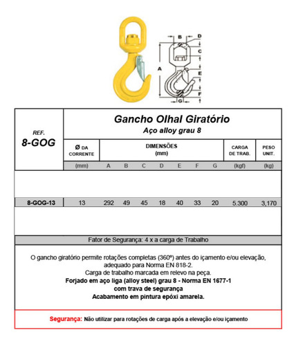 12 Un. Gancho Giratório Aço Alloy C/ Trava 13mm Grau 8 5,3t