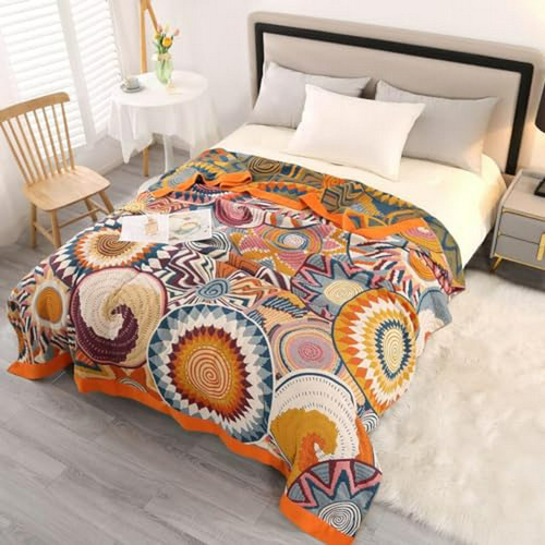 Manta De Gasa Tipo Boho, Compatible Con Cama Queen Size.