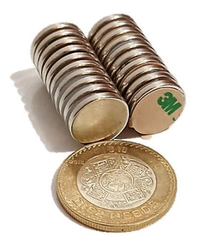10 Imán Neodimio Disco 15mm X 2mm Con Pegamento Adhesivo 3m