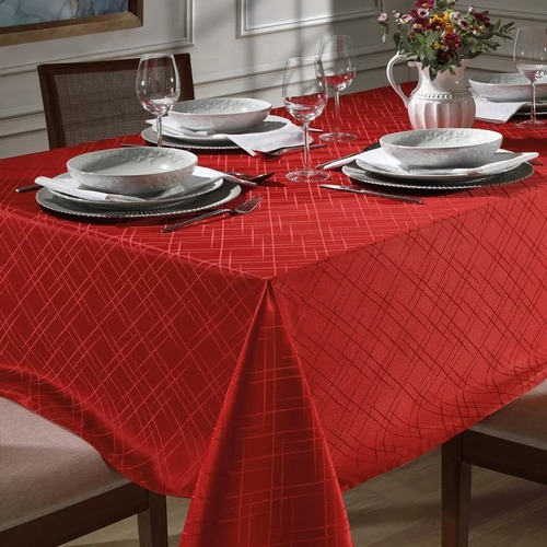 Toalha De Mesa Vermelha Dohler Retangular 6 Lugares Jacquard