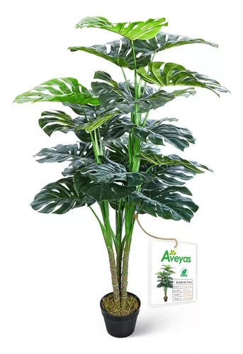 Planta artificial Monstera con maceta, planta de queso suizo, planta falsa  para decoración de sala de estar, plantas artificiales de interior, árbol