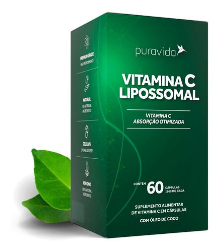 Imagem 1 de 5 de Vitamina C Lipossomal Pura Vida 1100mg 60 Cápsulas