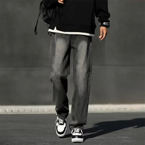 Pantalones Casuales De Corte Recto Para Hombre, Jeans Negros