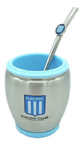 Mate De Acero Y Bombilla C/ Grabado A Color Racing Club