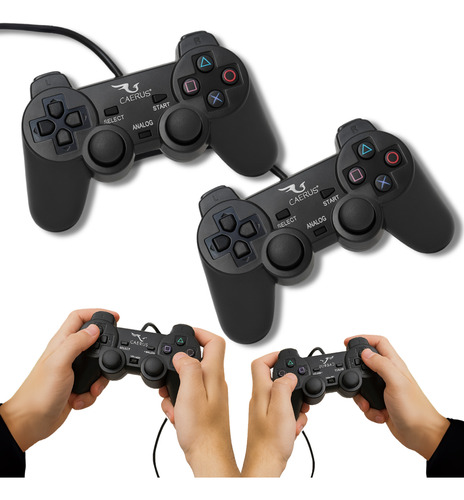 Kit 2 Controle Joystick Para Play2 Play1 Ps1 Ps2 C/ Fio Cabo
