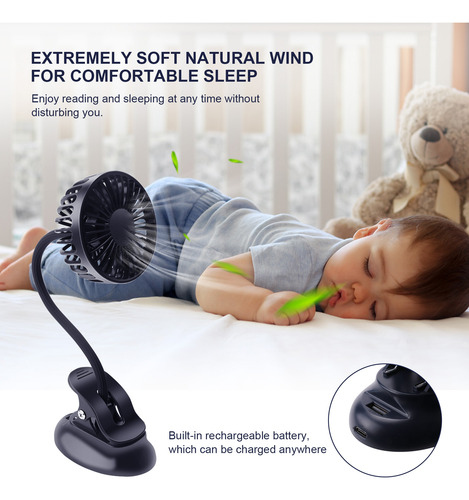Ventilador De Cochecito V8, Portátil Y Cristalino, 3 Ajustes