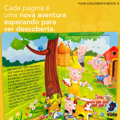 Livro: Os Três Porquinhos | Leitura Ilustrada Para Crianças Com 3 Quebra-cabeças - Capa E Folhas Duras