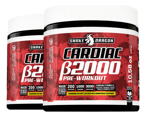 2x Pré Treino Cardiac 300g, 2000mg Beta Alanina 3g Creatina Sabor Energetic