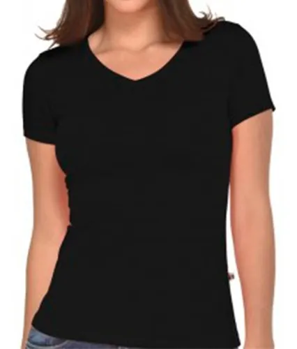 Camiseta Negra Cuello V En Lycra Para Mujer Cuotas sin inter s