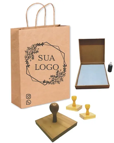 Carimbo Madeira Personalizado Ales Logo 10x10 6x6 4x4 Kit Tinta Preta