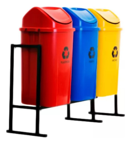 Kit Coleta Seletiva 3 Lixeiras 60l C/ Suporte Resistente