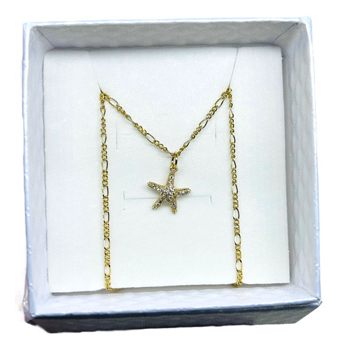 Cadena Y Dije Estrella Mar Con Zirconias En Chapa De Oro 18k