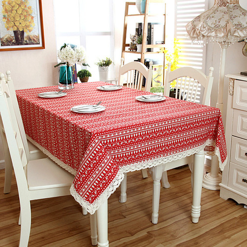 Mantel De Lino Y Algodón Con Forma De Árbol De Navidad Rojo
