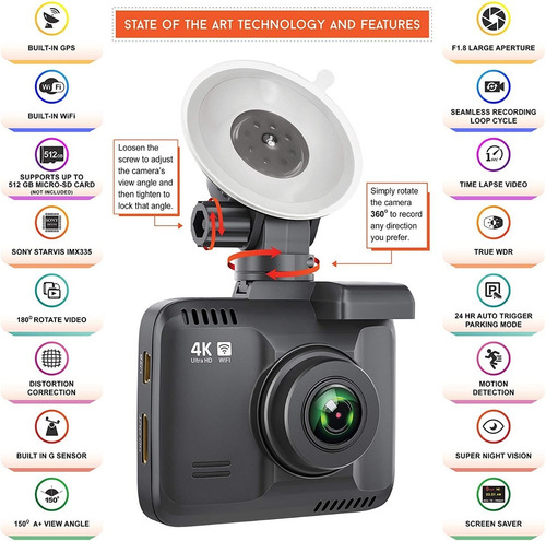 Imagen 4 de 7 de Rove R2-4k Dash Cam Grabadora Cámara De Carro Dashcam Wifi
