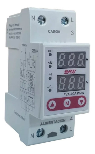 Protector Tension Monofasico 40a Digital Din Volt Amper Baw