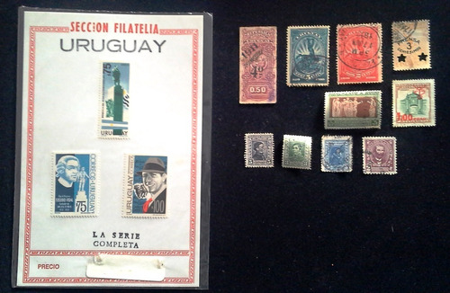 13 Estampillas Uruguay Antiguas + Gardel Mint