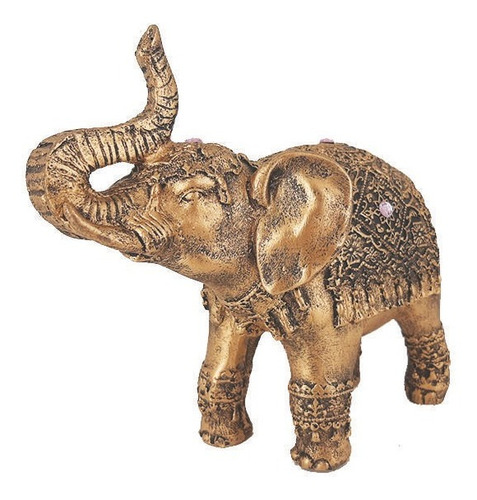 Estátua De Elefante Indiano Dourado Resina 21cm 14001