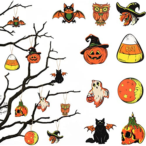 Capoda 27 Pcs Halloween Árbol Ornaments Madera Cpydt