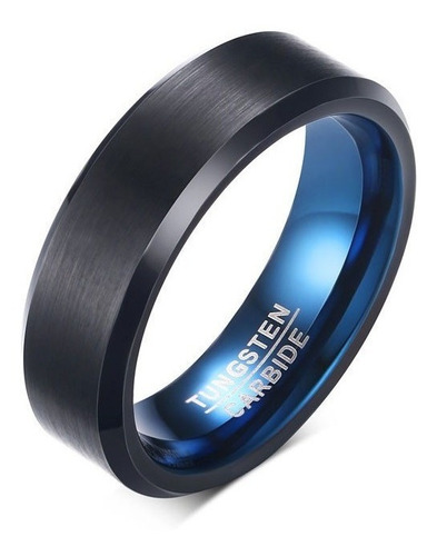 Anillo De Tungsteno,  Ryux Il Negro Mate Interior Azul