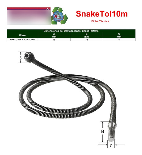 Destapacaños Flexible , Mxntl-001, 1pza, 10m Ó 393 Longitud