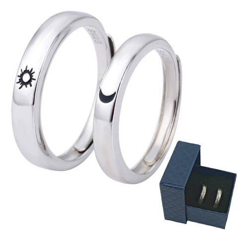 Dúo Anillos Promesa Sol Luna Plata Ley 925 Amor Novios A051