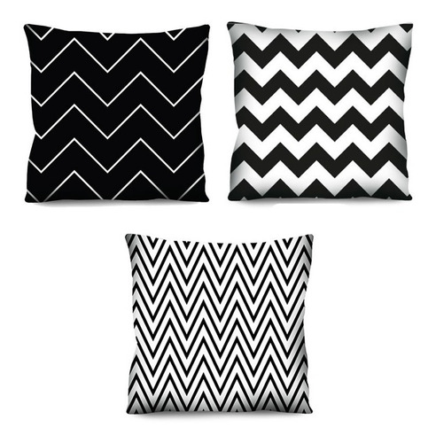 Kit 3 Capa Almofada Preto Branco Chevron 42cm A Escolher R2