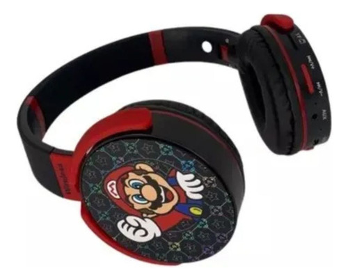Fone De Ouvido Sem Fio Bluetooth Headphone Infantil Para Criança Menino E Menina Do Super Mário Bros Para Jogos Musica Diversão Compativel Com Samsung Motorola Xiaomi iPhone Preto Marca Bribel
