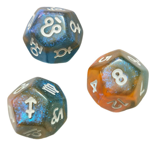 3 Peças D12 Dados Poliédricos Astrologia Dados De Estilo C